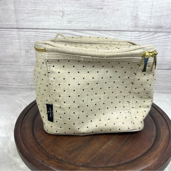 Kate Spade “Out to Lunch” Lunch Tote Beige Black Polka Dot Travel Work Insulated - Picture 5 of 13